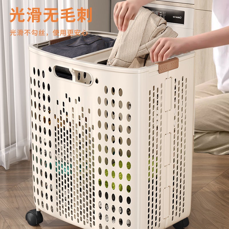 Pulled Household Large Capacity Folding Dirty Clothes Basket Baffle Dirty Clothes Basket Stackable Large Space Pulled Storage Basket - Image 5